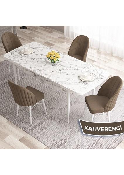 Concept Ves Serisi 80X132 Mdf Açılabilir Beyaz Mermer Desen Mutfak Masası Takımı 4 Sandalye fiyatları
