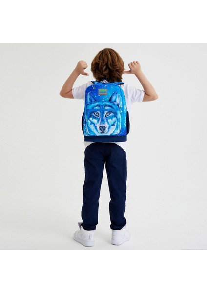 Kids Lacivert Mavi Kurt Desenli 3’lü Okul Çanta Seti SET0123743