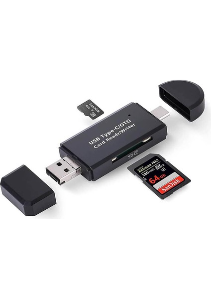 Type C Micro USB Çoklu Hafıza Kart Okuyucu - Otg Çevirici Adaptör