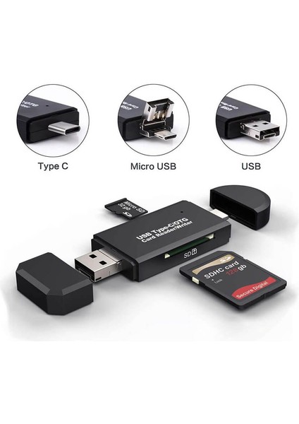 Type C Micro USB Çoklu Hafıza Kart Okuyucu - Otg Çevirici Adaptör