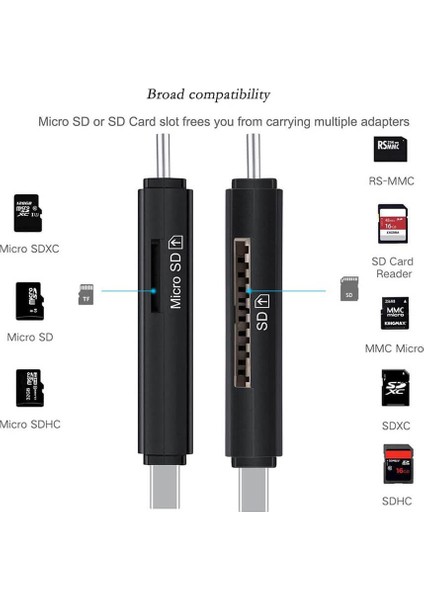 Type C Micro USB Çoklu Hafıza Kart Okuyucu - Otg Çevirici Adaptör