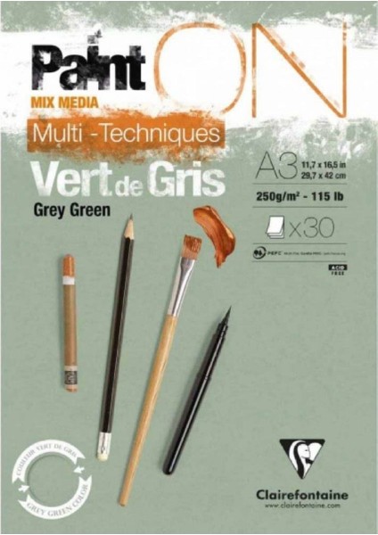 Paint-On Grey Green 250GR Yeşil Çok Amaçlı Resim Blok 30 Sayfa A3 (29.7X42CM)