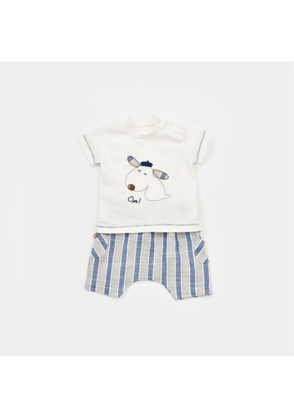 2li Takım Şortlu Stripe Sytle Lacivert - Bej