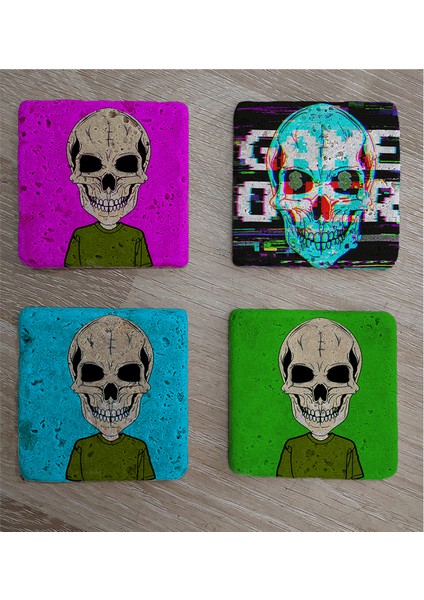 Kuru Kafa Game Over Doğal Taş Bardak Altlığı 4'lü Set - Natural Stone Coasters