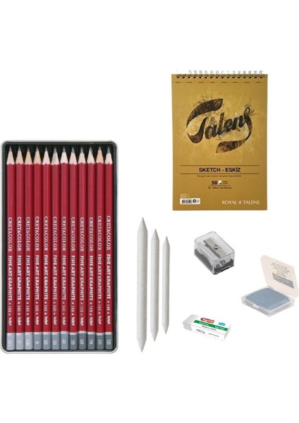 Eskiz Başlangıç Seti 1 + Dereceli Kalem + A5 Defter + Dağıtıcı Set + Silgi + Açacak + Hamur Silgi