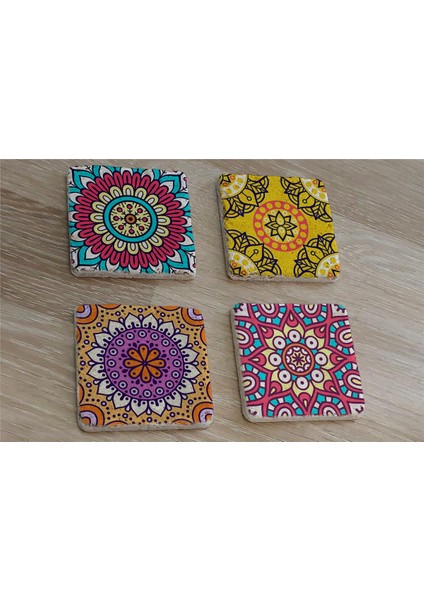 Mandala Desenleri Doğal Taş Bardak Altlığı 4'lü Set - Natural Stone Coasters