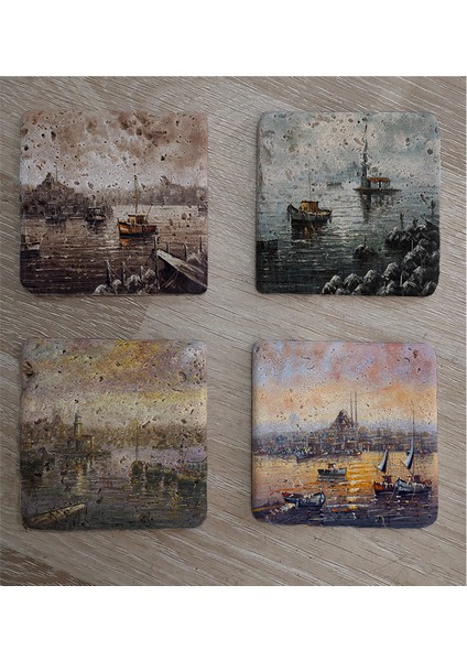 Istanbul Manzaraları Doğal Taş Bardak Altlığı 4'lü Set - Natural Stone Coasters fiyatları
