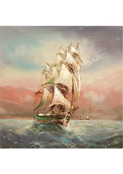 Ivan Aivazovsky Deniz ve Yelkenliler Doğal Taş Bardak Altlığı 4'lü Set - Natural Stone Coasters modelleri