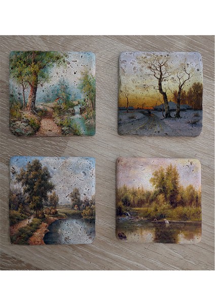 Doğa Manzarası Doğal Taş Bardak Altlığı 4'lü Set - Natural Stone Coasters fiyatları