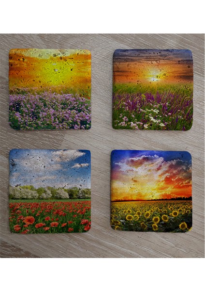 Bahar Çiçekleri Doğal Taş Bardak Altlığı 4'lü Set - Natural Stone Coasters fiyatları