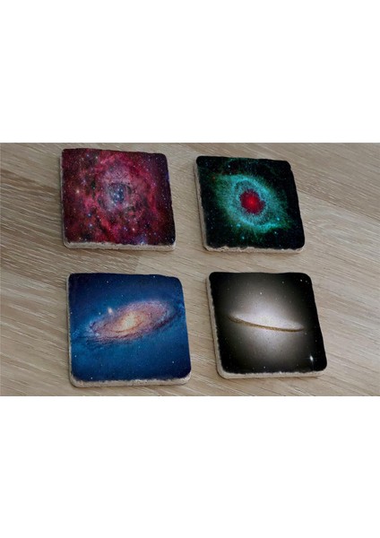 Galaksi Manzaraları Doğal Taş Bardak Altlığı 4'lü Set - Natural Stone Coasters