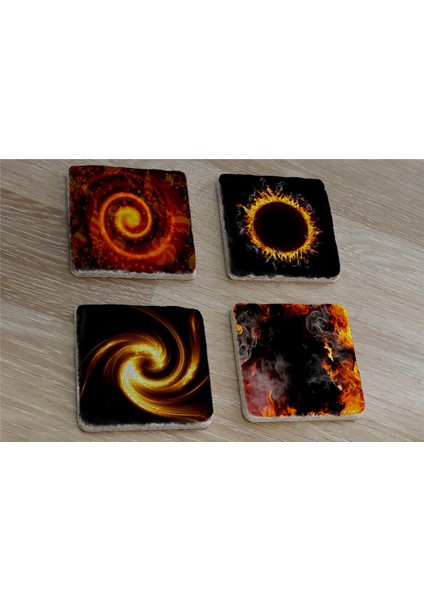 Güneş Tutulması ve Kozmik Görüntüler Doğal Taş Bardak Altlığı 4'lü Set - Natural Stone Coasters