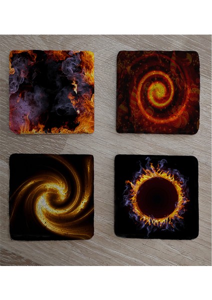 Güneş Tutulması ve Kozmik Görüntüler Doğal Taş Bardak Altlığı 4'lü Set - Natural Stone Coasters