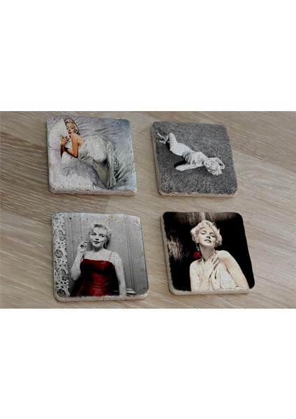 Marilyn Monroe Fotoğrafları Doğal Taş Bardak Altlığı 4'lü Set - Natural Stone Coasters