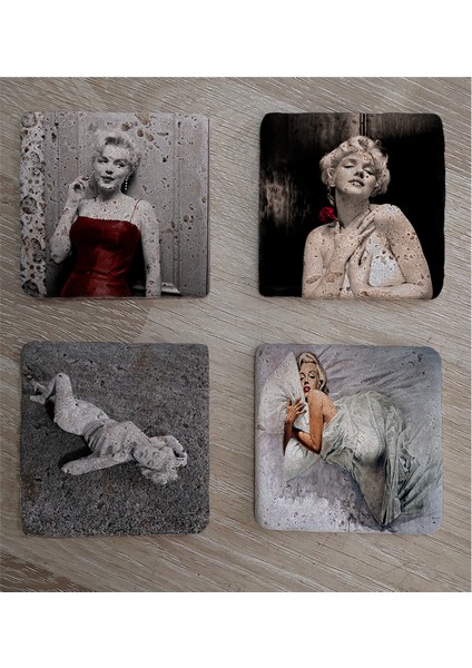 Marilyn Monroe Fotoğrafları Doğal Taş Bardak Altlığı 4'lü Set - Natural Stone Coasters fiyatları