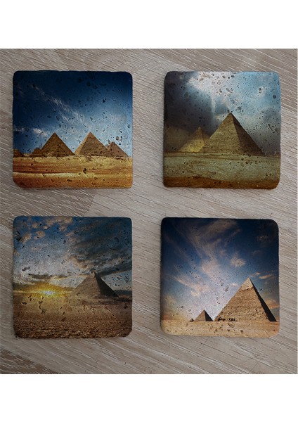 Mısır Piramitleri Doğal Taş Bardak Altlığı 4'lü Set - Natural Stone Coasters fiyatları