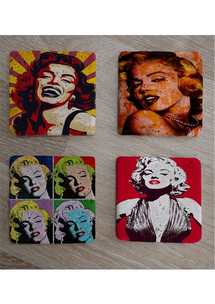 Marilyn Monroe Pop Art ve Portreleri Doğal Taş Bardak Altlığı 4'lü Set - Natural Stone Coasters fiyatları