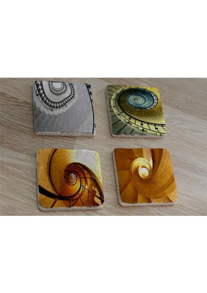 Sarmal Merdivenler Doğal Taş Bardak Altlığı 4'lü Set - Natural Stone Coasters