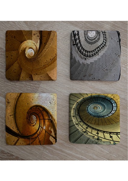 Sarmal Merdivenler Doğal Taş Bardak Altlığı 4'lü Set - Natural Stone Coasters fiyatları