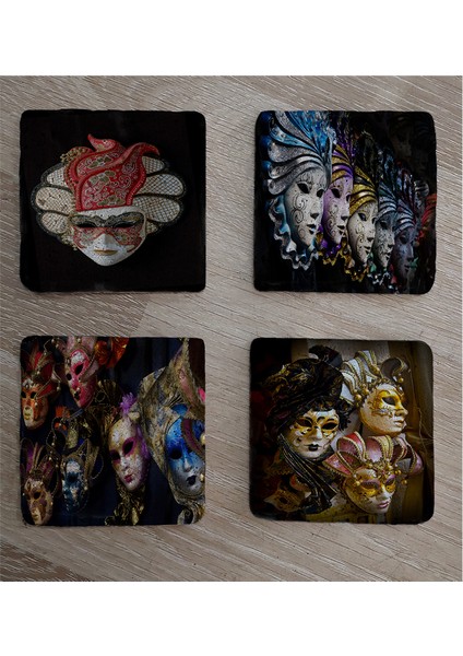 Venedik Masklar Doğal Taş Bardak Altlığı 4'lü Set - Natural Stone Coasters fiyatları
