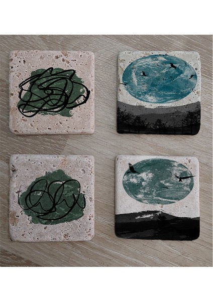 Soyut Tasarım ve Manzara Doğal Taş Bardak Altlığı 4'lü Set - Natural Stone Coasters fiyatları