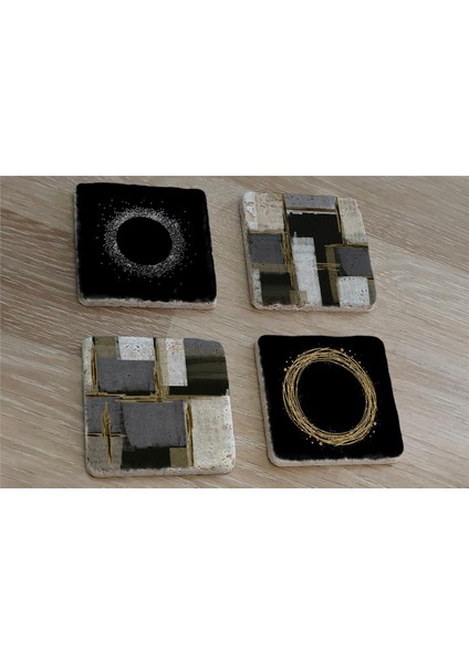 Soyut Tasarımlar Doğal Taş Bardak Altlığı 4'lü Set - Natural Stone Coasters