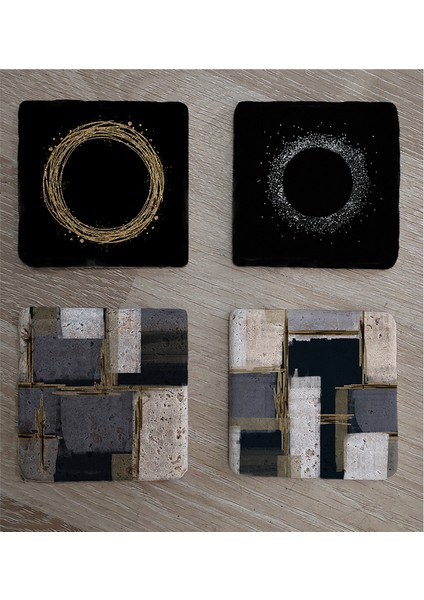 Soyut Tasarımlar Doğal Taş Bardak Altlığı 4'lü Set - Natural Stone Coasters fiyatları