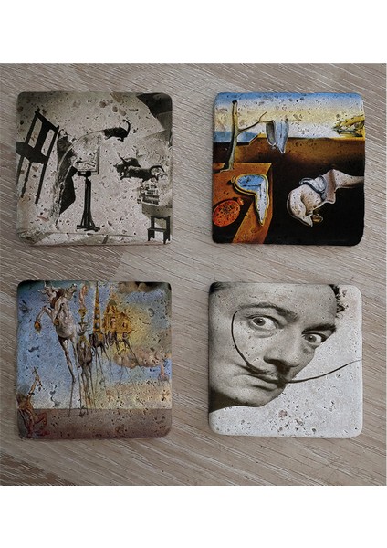 Salvador Dali Atomicus Potre ve Eserleri Doğal Taş Bardak Altlığı 4'lü Set - Natural Stone Coasters fiyatları