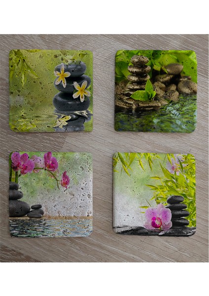 Spa Taşları ve Orkide Doğal Taş Bardak Altlığı 4'lü Set - Natural Stone Coasters fiyatları