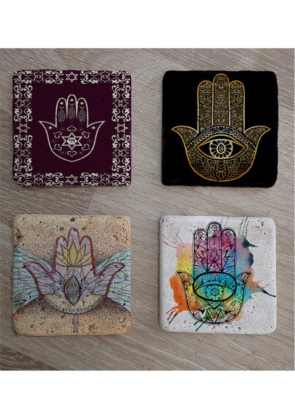 Fatıma'nın Eli Doğal Taş Bardak Altlığı 4'lü Set - Natural Stone Coasters fiyatları