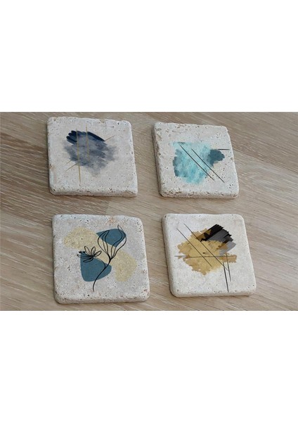 Soyut Tasarımlar Doğal Taş Bardak Altlığı 4'lü Set - Natural Stone Coasters