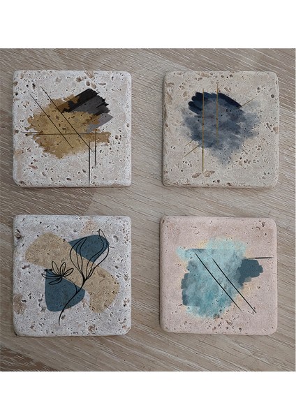 Soyut Tasarımlar Doğal Taş Bardak Altlığı 4'lü Set - Natural Stone Coasters fiyatları