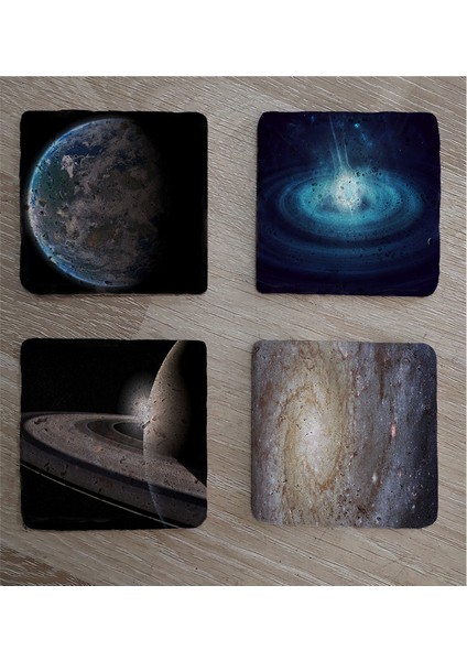 Galaksi ve Uzay Manzaraları Doğal Taş Bardak Altlığı 4'lü Set - Natural Stone Coasters fiyatları