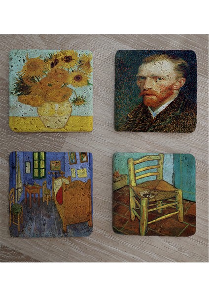 Van Gogh Eserleri Doğal Taş Bardak Altlığı 4'lü Set - Natural Stone Coasters fiyatları