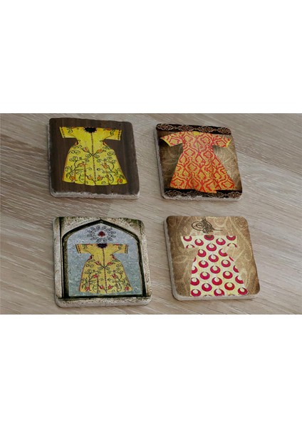 Padişah Kaftanları Doğal Taş Bardak Altlığı 4'lü Set - Natural Stone Coasters