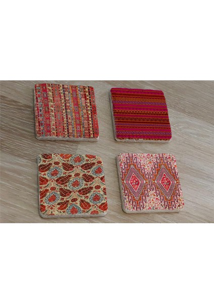 Osmanlı Kumaş Desenleri Doğal Taş Bardak Altlığı 4'lü Set - Natural Stone Coasters