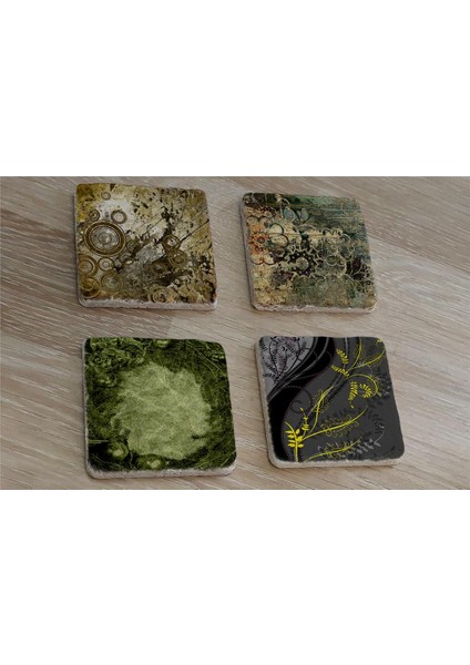 Yeşil Soyut Tasarımlar Doğal Taş Bardak Altlığı 4'lü Set - Natural Stone Coasters