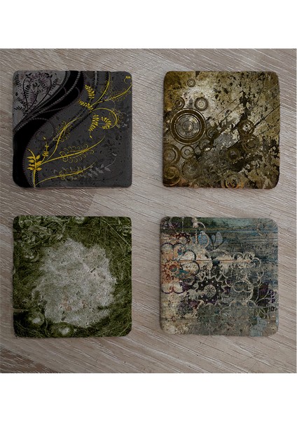 Yeşil Soyut Tasarımlar Doğal Taş Bardak Altlığı 4'lü Set - Natural Stone Coasters fiyatları
