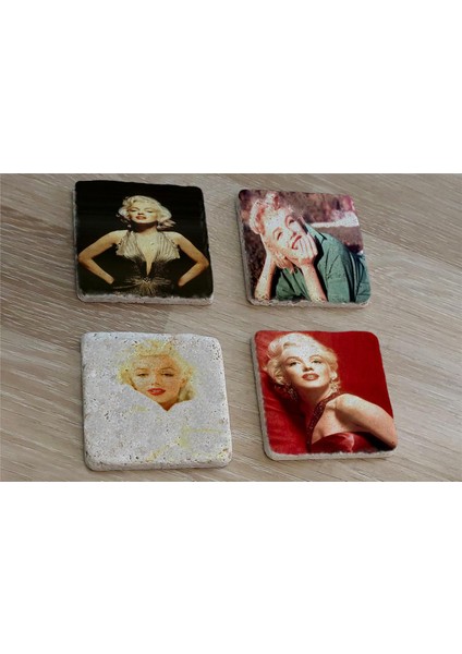 Marilyn Monroe Fotoğrafları Doğal Taş Bardak Altlığı 4'lü Set - Natural Stone Coasters