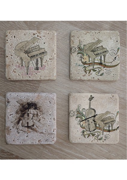 Müzik Aletleri Doğal Taş Bardak Altlığı 4'lü Set - Natural Stone Coasters fiyatları