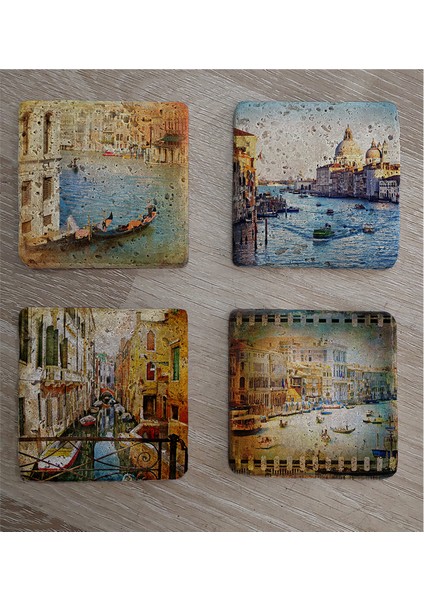 Venedik Manzaraları Doğal Taş Bardak Altlığı 4'lü Set - Natural Stone Coasters fiyatları
