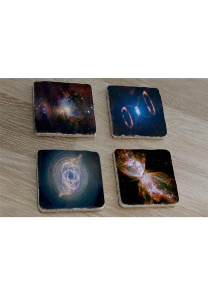 Uzay Manzaraları Doğal Taş Bardak Altlığı 4'lü Set - Natural Stone Coasters