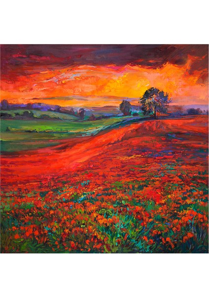 Gelincik Tarlası ve Doğa Manzaraları Doğal Taş Bardak Altlığı 4'lü Set - Natural Stone Coasters indirimleri