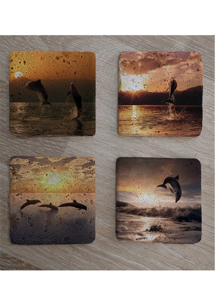 Yunus Balıkları Doğal Taş Bardak Altlığı 4'lü Set - Natural Stone Coasters fiyatları