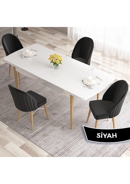 Concept Ves Serisi 80X132 Mdf Beyaz Mutfak Masa Takımı Doğal Ahşap Ayak Beyaz Kafes 4 Sandalye fiyatları