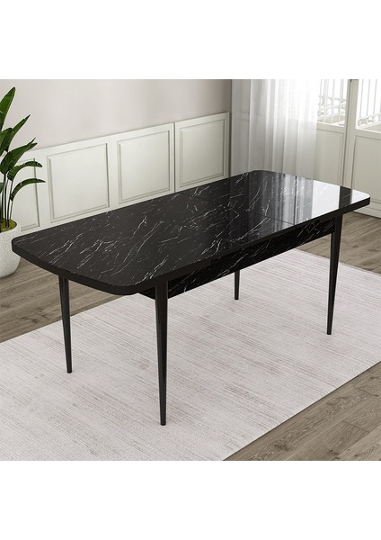 Concept Ves Serisi 80X132 Mdf Açılabilir Siyah Mermer Desen Mutfak Masa Takımı 4 Sandalye