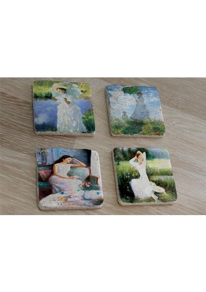Monet ve Kadınlar Doğal Taş Bardak Altlığı 4'lü Set - Natural Stone Coasters