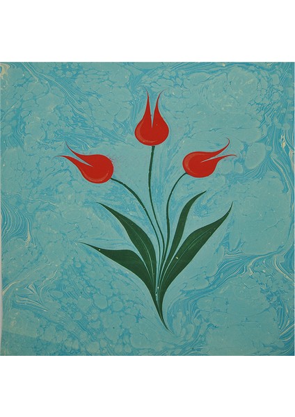 Ebru Laleler Doğal Taş Bardak Altlığı 4'lü Set - Natural Stone Coasters indirimleri