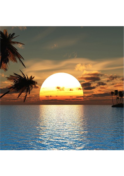 Ay ve Gün Batımı Manzaralar Doğal Taş Bardak Altlığı 4'lü Set - Natural Stone Coasters modelleri