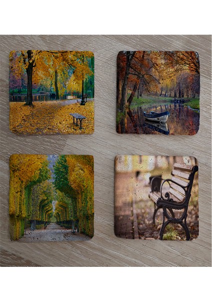 Sonbahar Manzaraları Doğal Taş Bardak Altlığı 4'lü Set - Natural Stone Coasters fiyatları